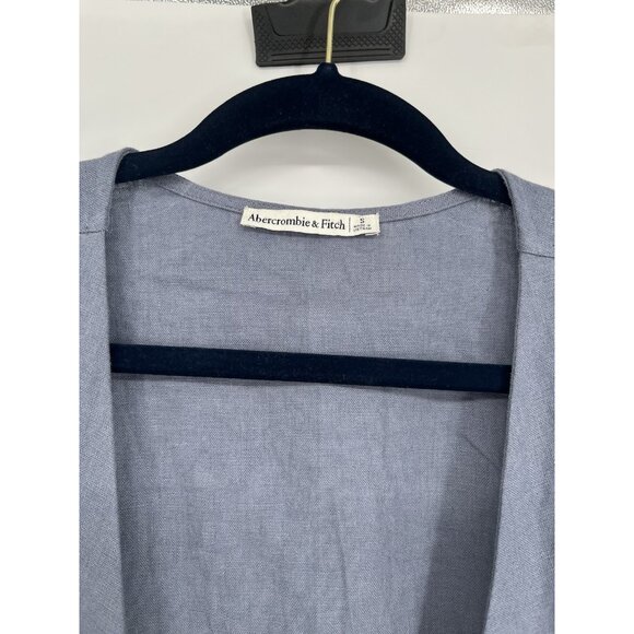 Abercrombie & Fitch Linen Blend Tie Front Crop Top S Blue - Picture 3 of 5